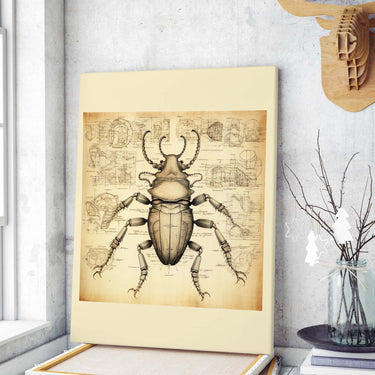 Drawings Beetle Da Vinci Style Vintage Framed Canvas Prints Wall Art Hanging Home Decor